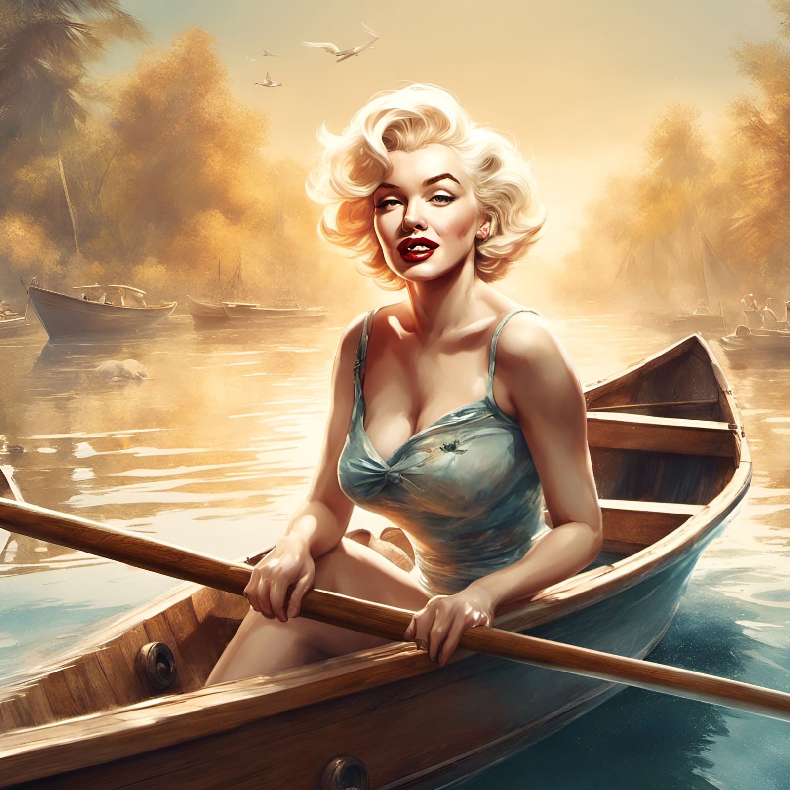 Marilyn Monroe Portrait Rowing a Boat