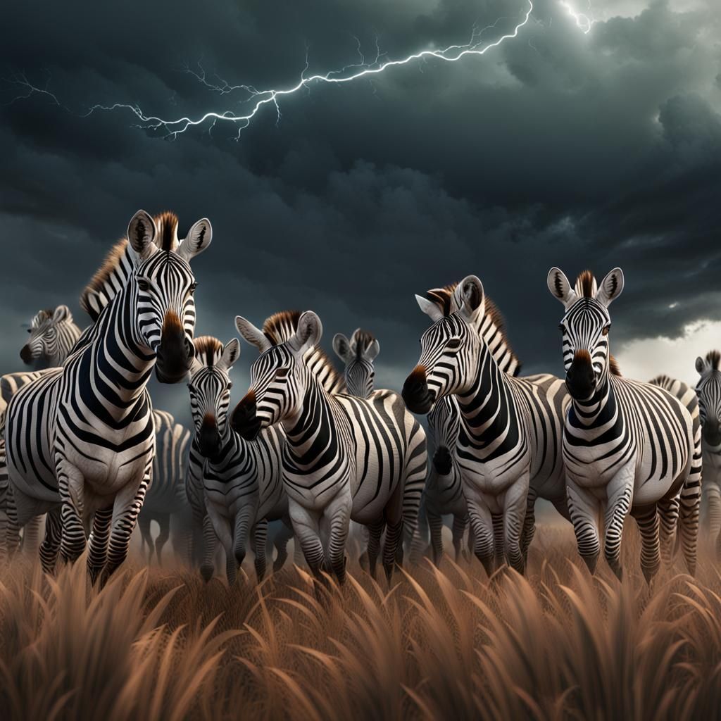 Zebras Flee Approaching Storm: Detailed Matte Painting
