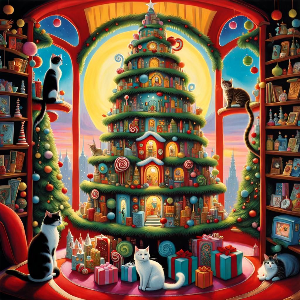 Dr Seuss whoville Cat condo Weird surreal strange Perfect  Christmas Tree: Tim Burton dr Seuss surrealism wacky Christma...