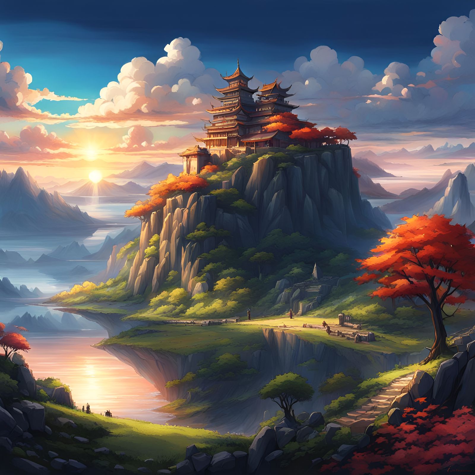 Anime-Style Fantasy Landscape Key Visual
