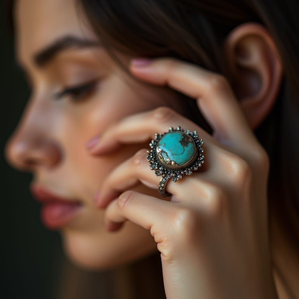 Bohemian Turquoise Ring Close-Up Portrait