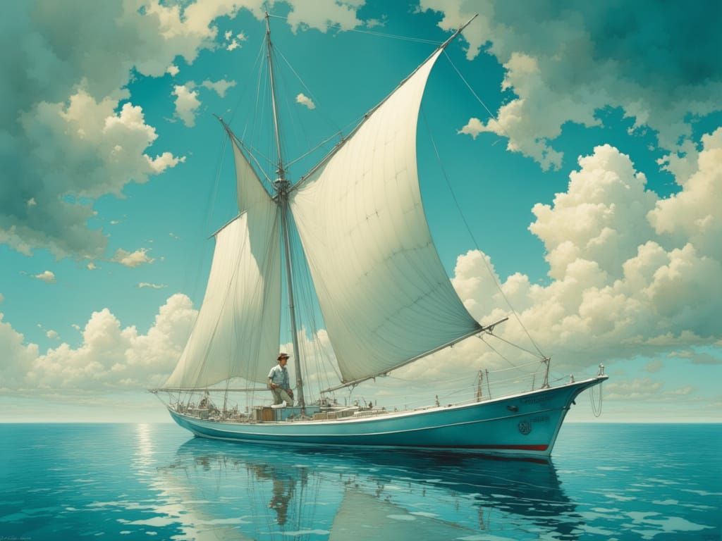 Sailor on Distant Exoplanet in Spaceship-sailboat