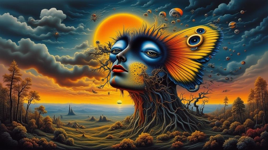 Surreal Xenomorph Butterfly-Man Emerging from Smoke