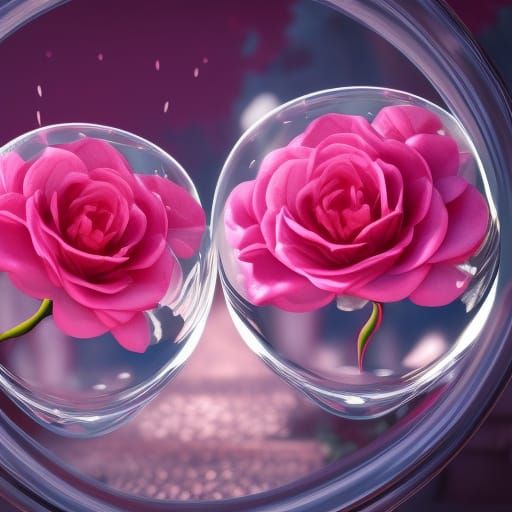 Pink Roses in Wine Glass: Detailed Matte Painting