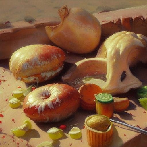 Food Still Life in Oil Painting Style