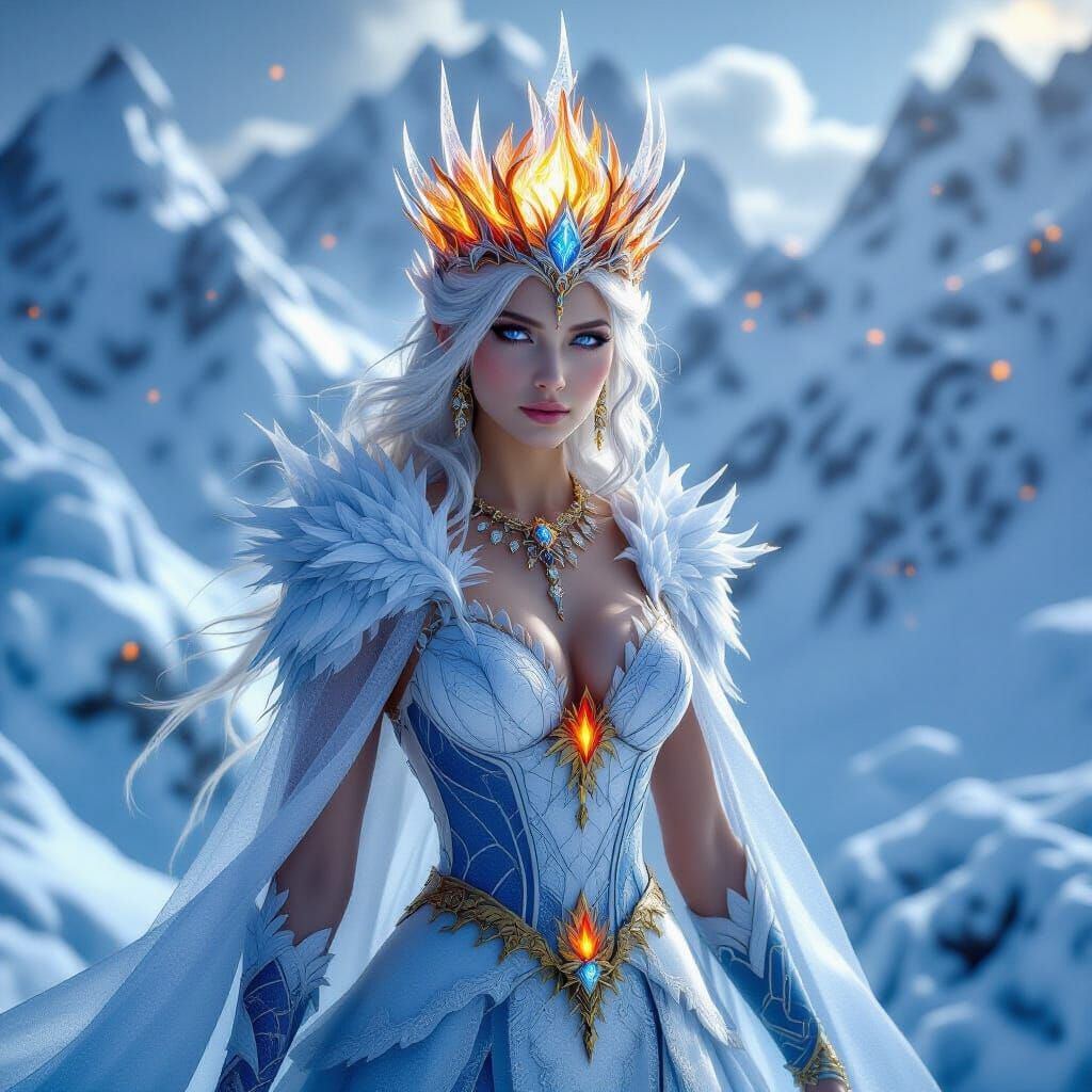 Goddess of Ice and Fire in Photorealistic Style