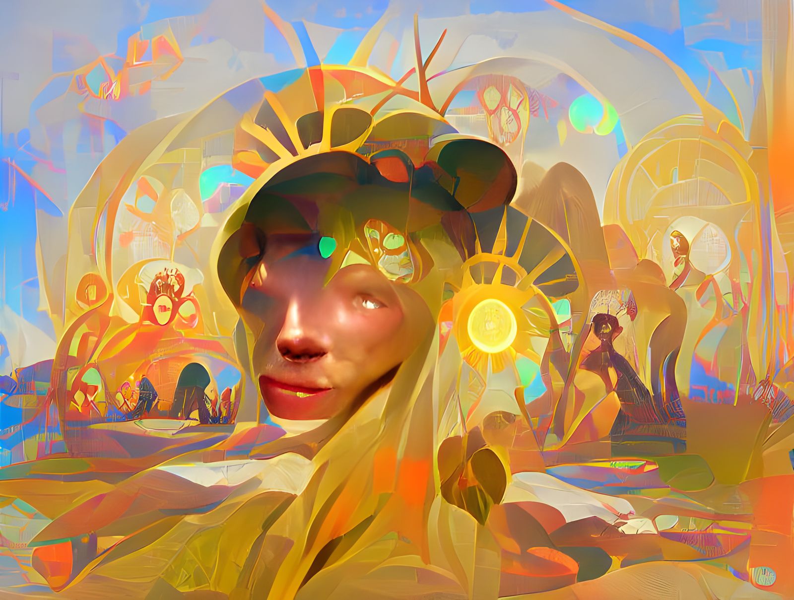 Psychedelic Sun Goddess in Art Nouveau Graffiti Style