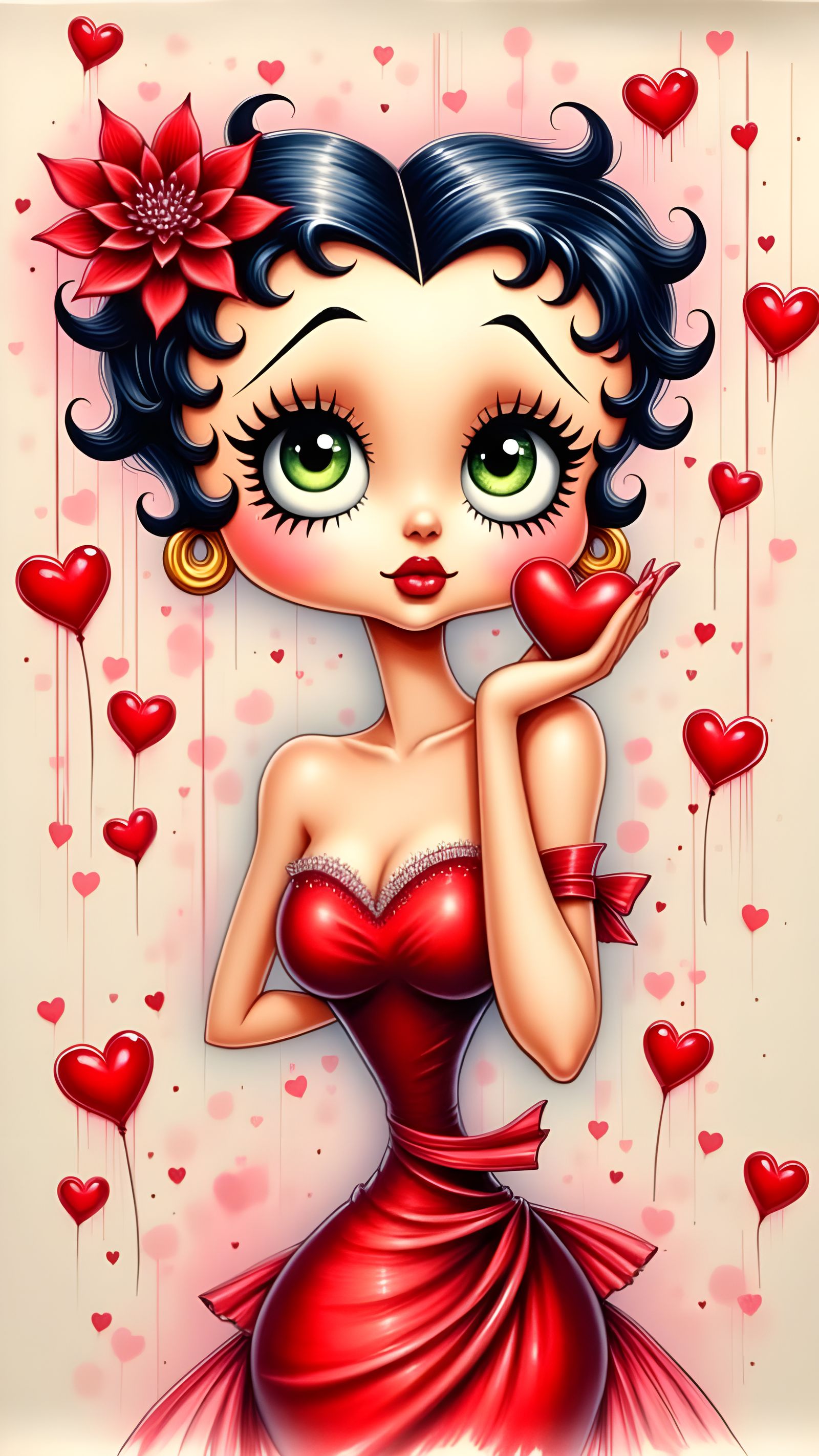 Betty Boop Blowing a Kiss in Crimson Dress