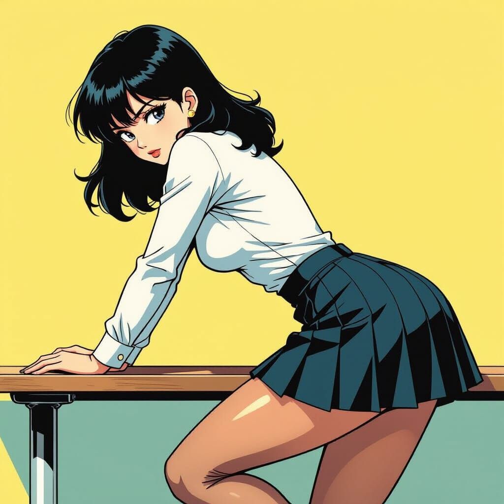 Anime Woman in Vibrant, Stylized Scene