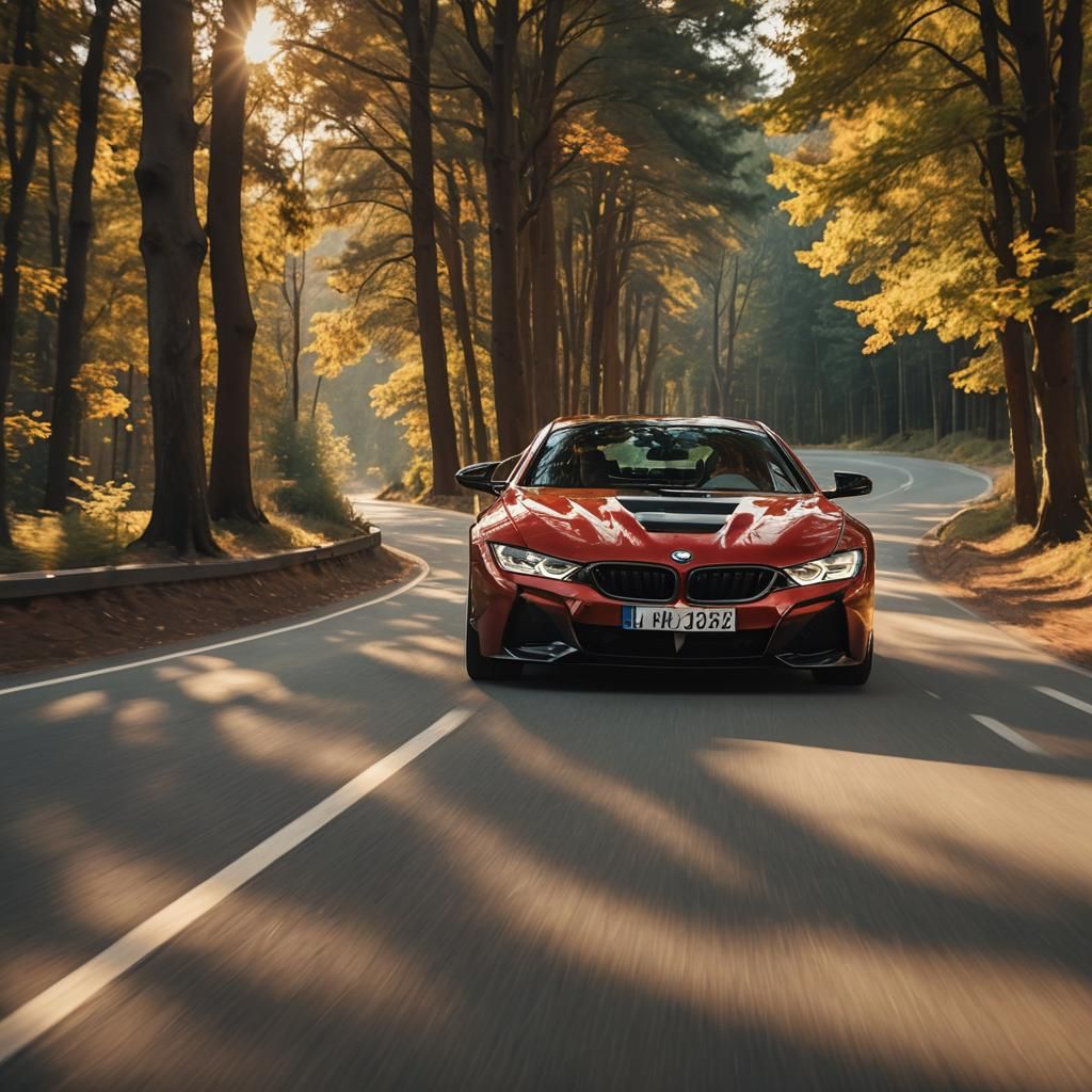 BMW Supercar Speeding at Sunset: Cinematic Film Still