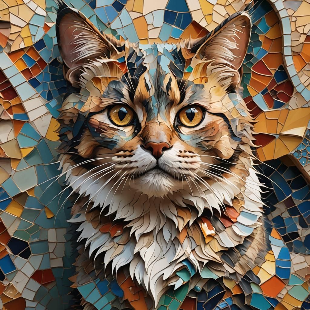 Hyperrealistic Gaudi Cat in Splash Art Style