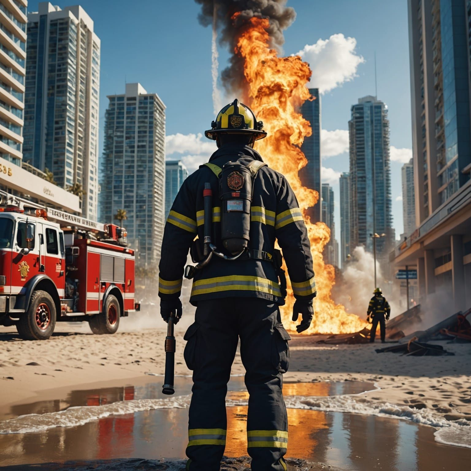 Firefighter in Sunlight, Digital Matte Painting
