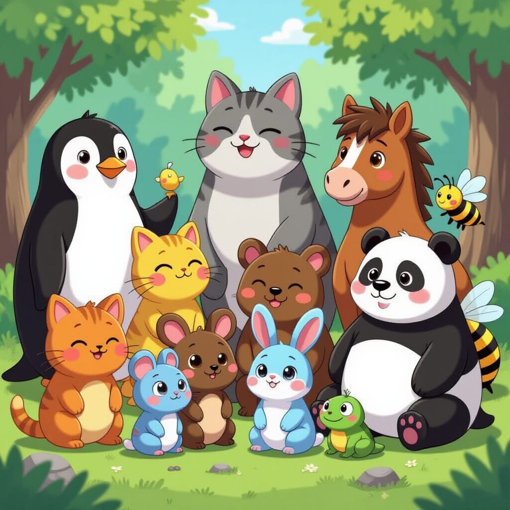 Cute Animals in Manga Style