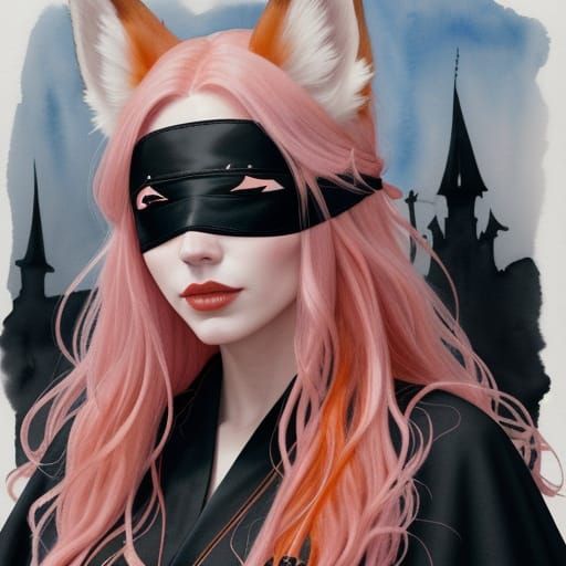 Occult Woman in Nightmare Landscape, Watercolor Style