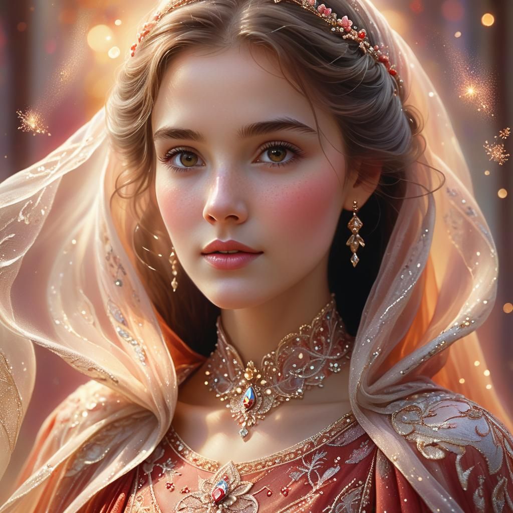 Ethereal Woman Portrait in Thomas Kinkade Style