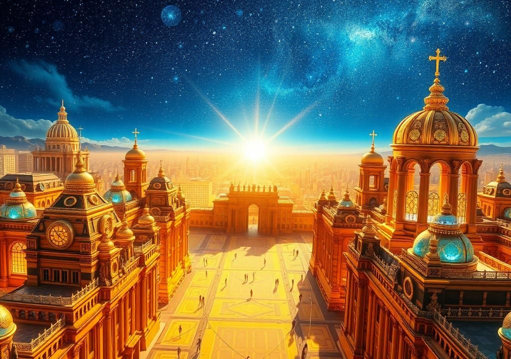 Golden Metropolis with Crystalline Walls and Divine Light