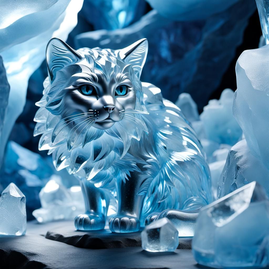 Crystal Ice Cave with Shimmering Animal Sculptures