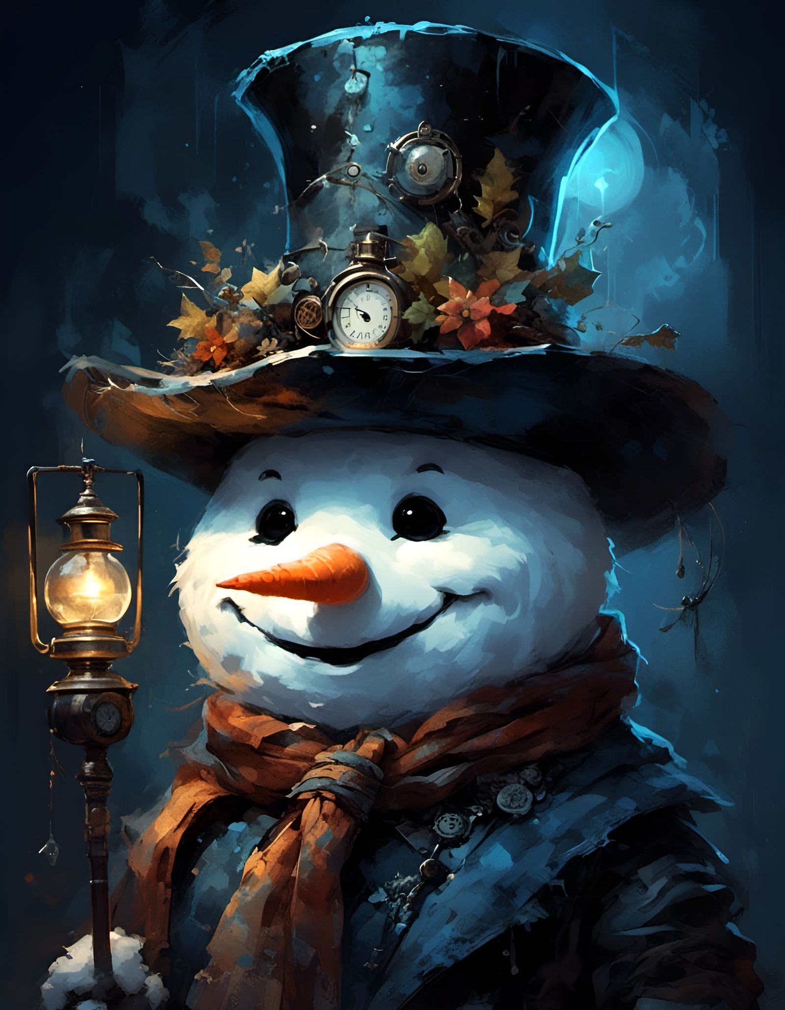 Steampunk Snowman Portrait with Witch Hat