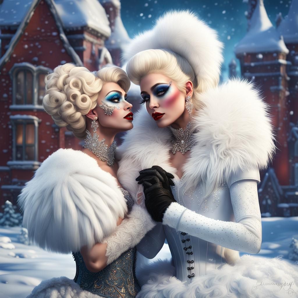 Drag Queens Building a Snowman: Detailed Digital Painting
