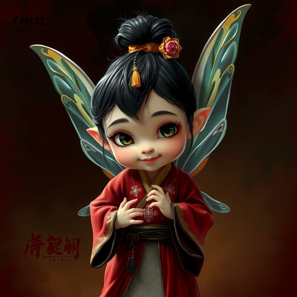 Mischievous Baby Fairy in a High-Contrast Digital Painting