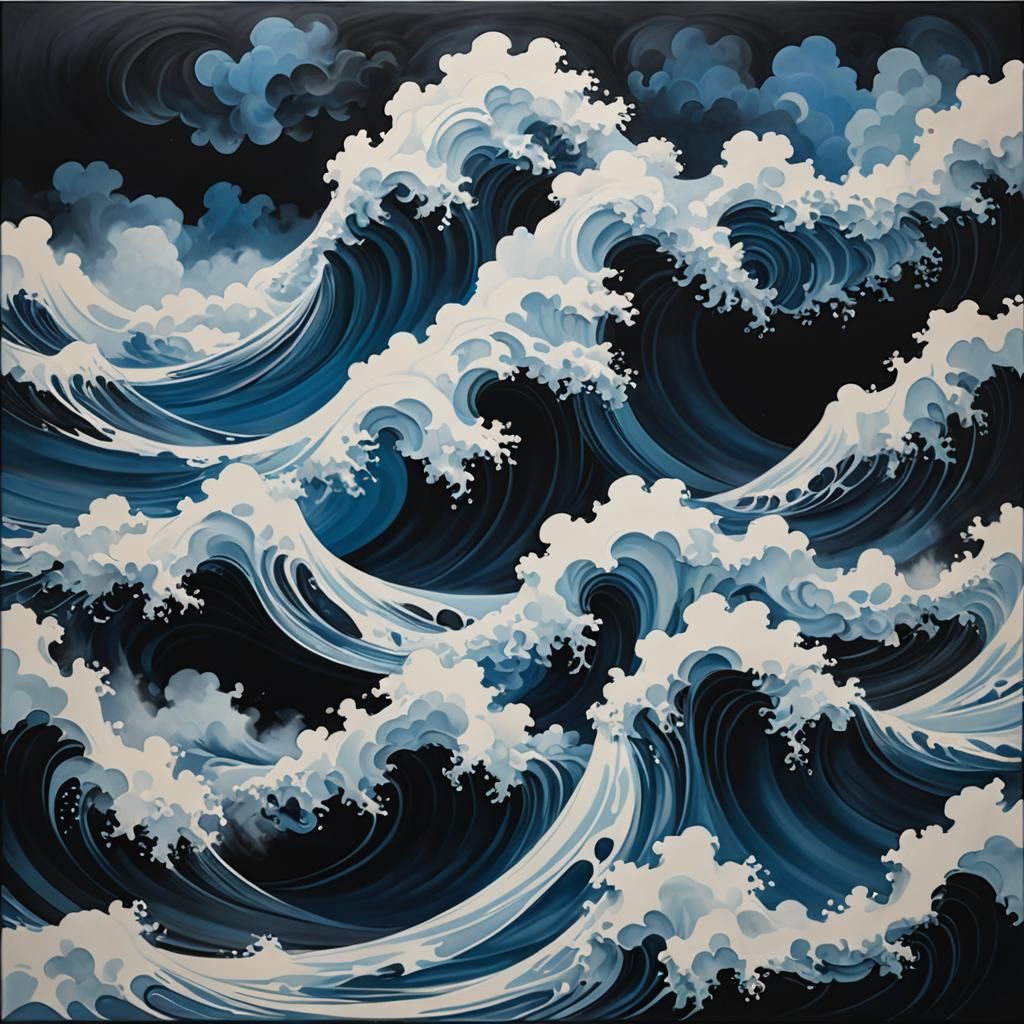 Blue and White Wave Pattern in Dynamic Style