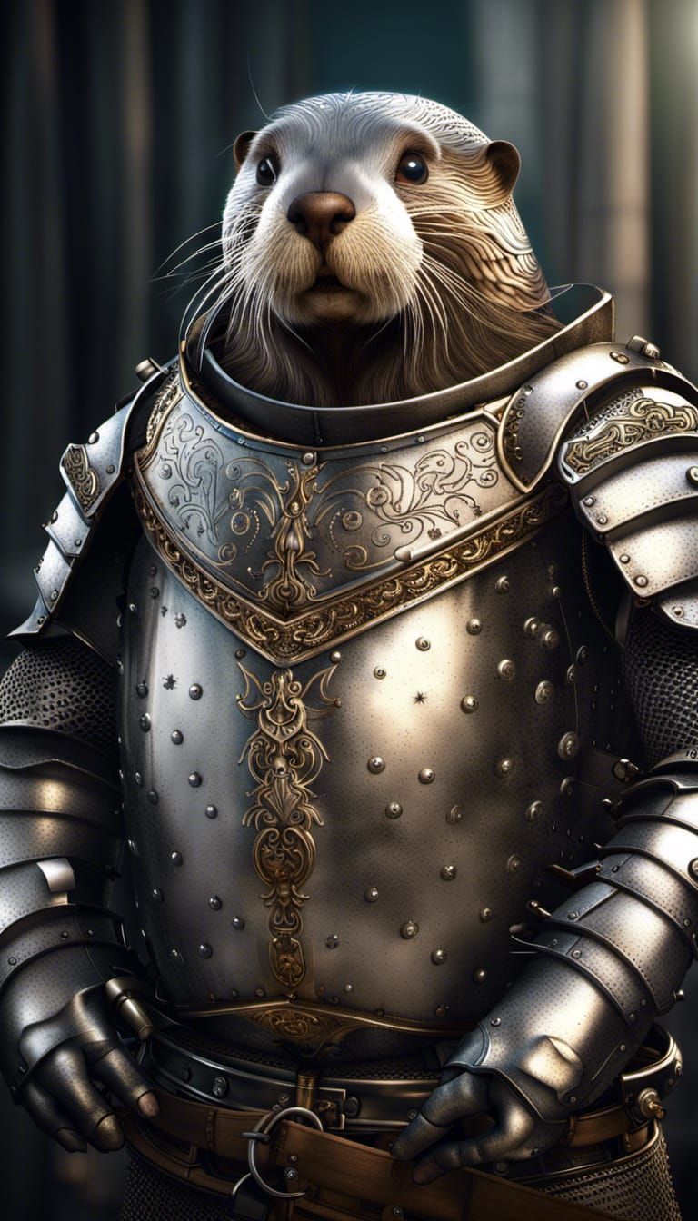 Otter Knight in Chrome Armor: Photorealistic Portrait