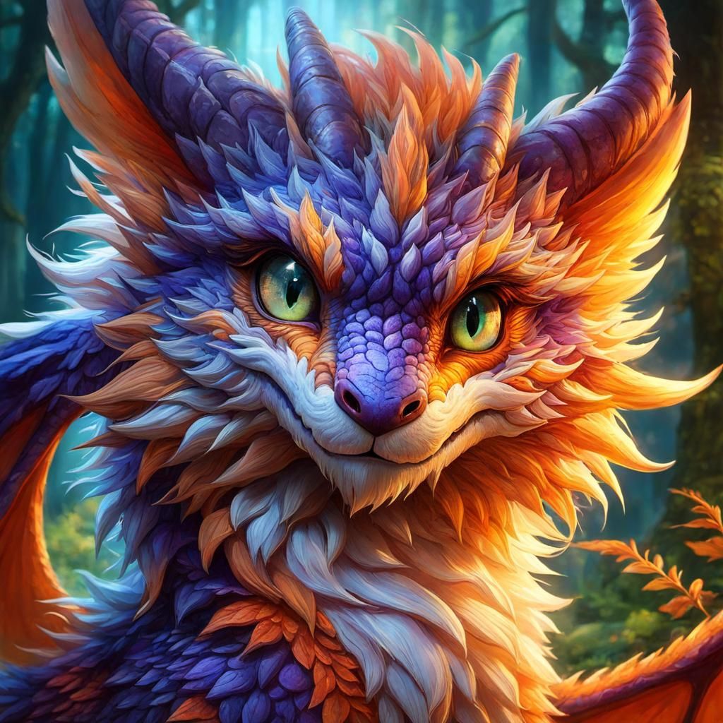 Adorable Fluffy Dragon Portrait in Anime Style