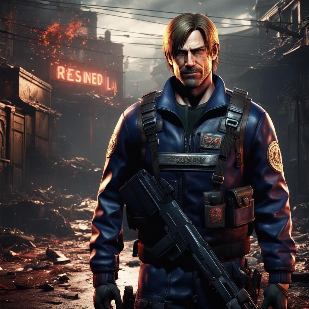 Smiling Leon Kennedy Portrait in Detailed Matte Painting