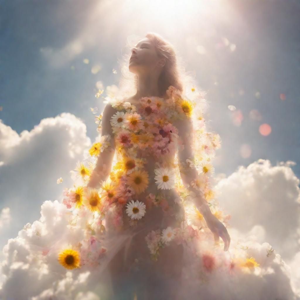 Ethereal Woman: Transparent Body Filled with Flowers
