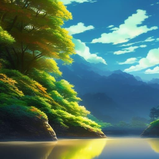Rainbow Reflections: Anime Key Visual in Ghibli Style
