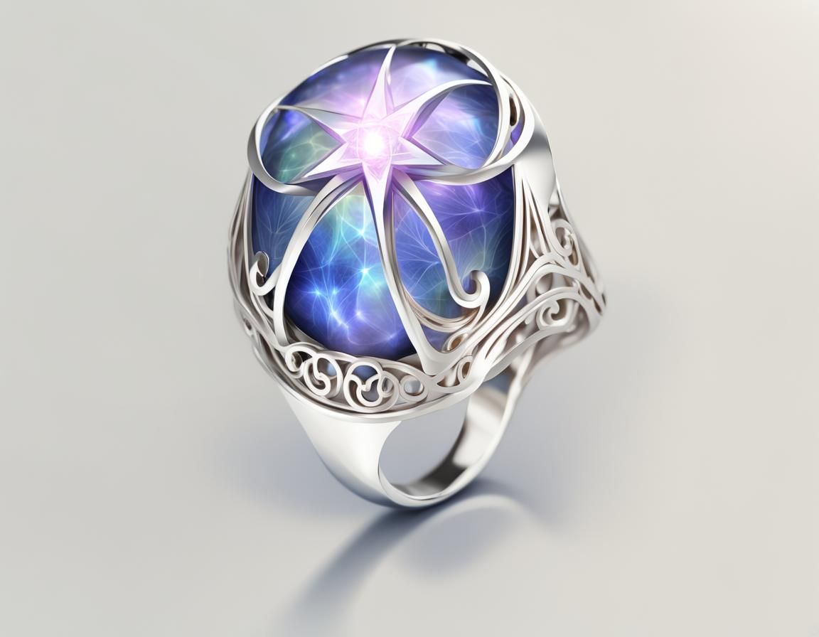 Star Sapphire Silver Ring Art Nouveau Concept
