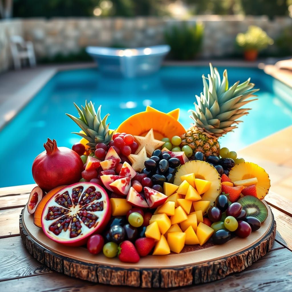 Exquisite Fruit Platter Under Warm Sunlit Ambiance