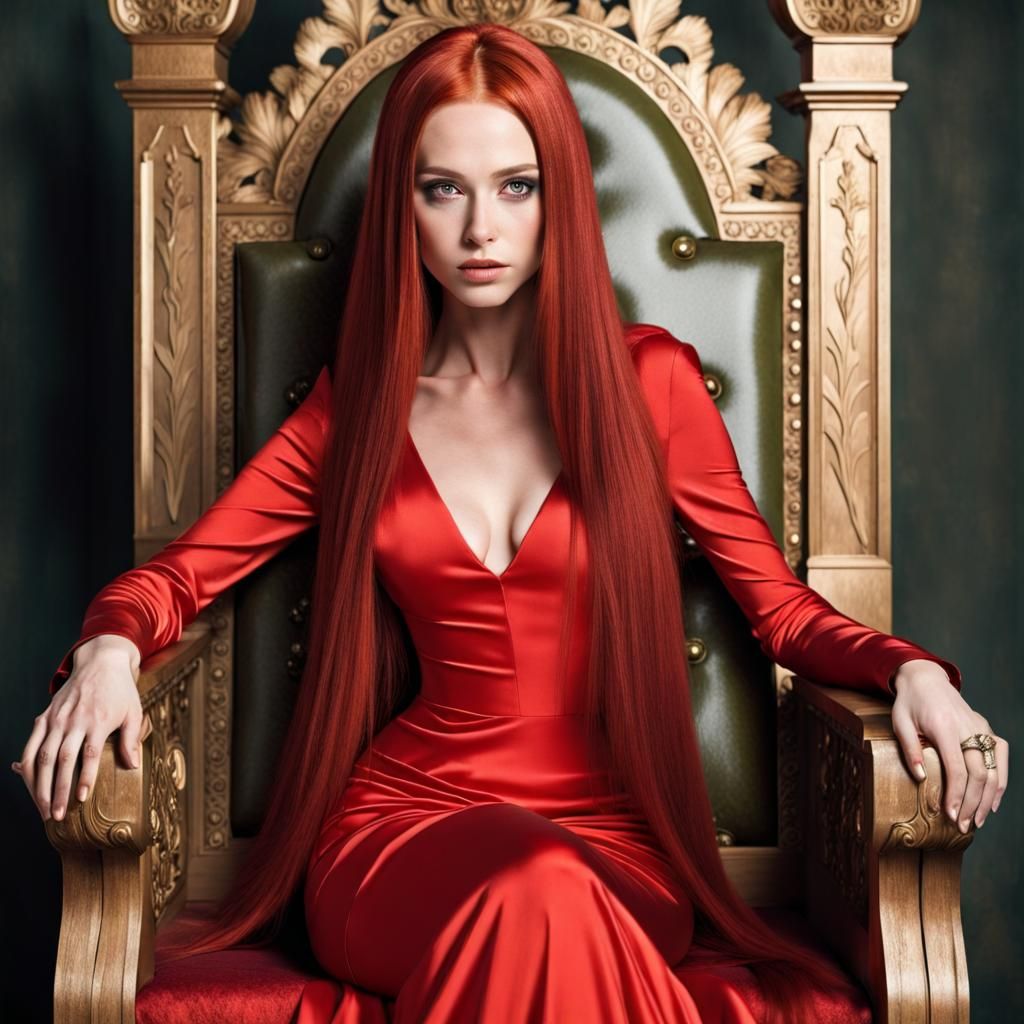Woman with Red Hair on Throne