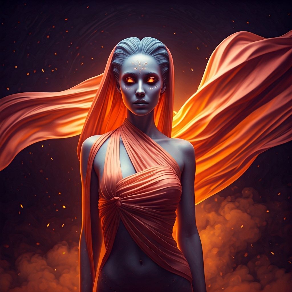 Elegant Alien Woman in Flowing Silk, Digital Art