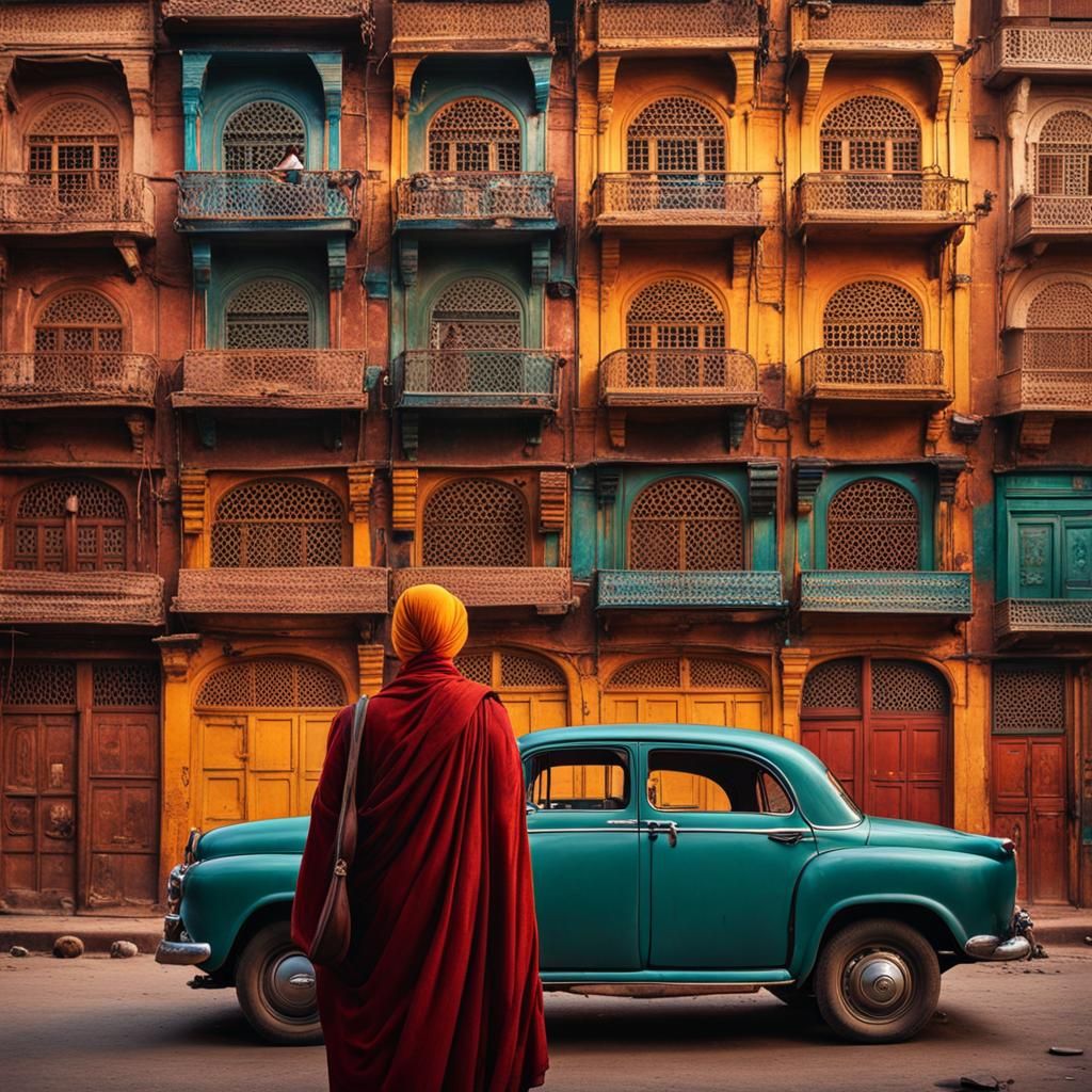 Bustling Old Delhi Street Scene with Handsome Young Man