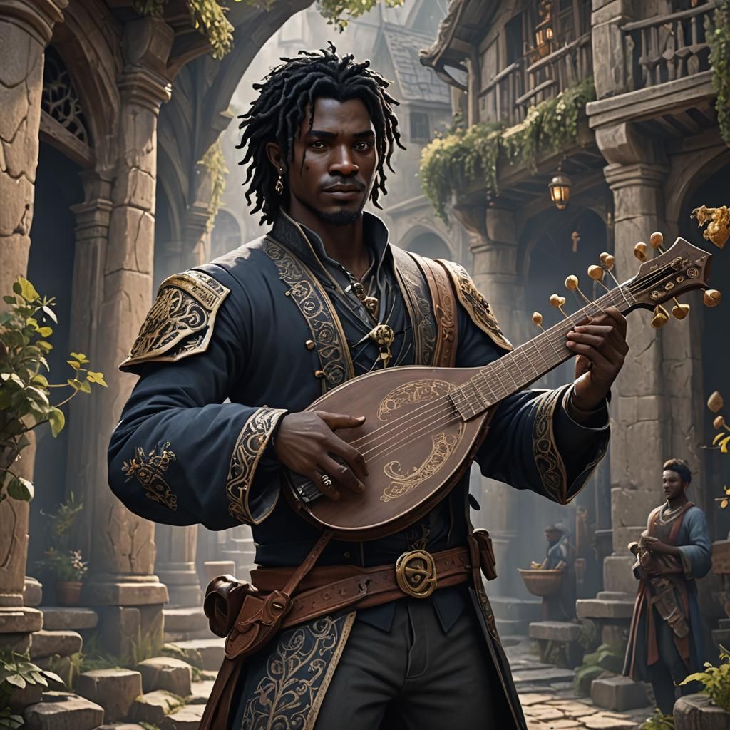 Fantasy Bard with Lyre, Detailed Digital Painting