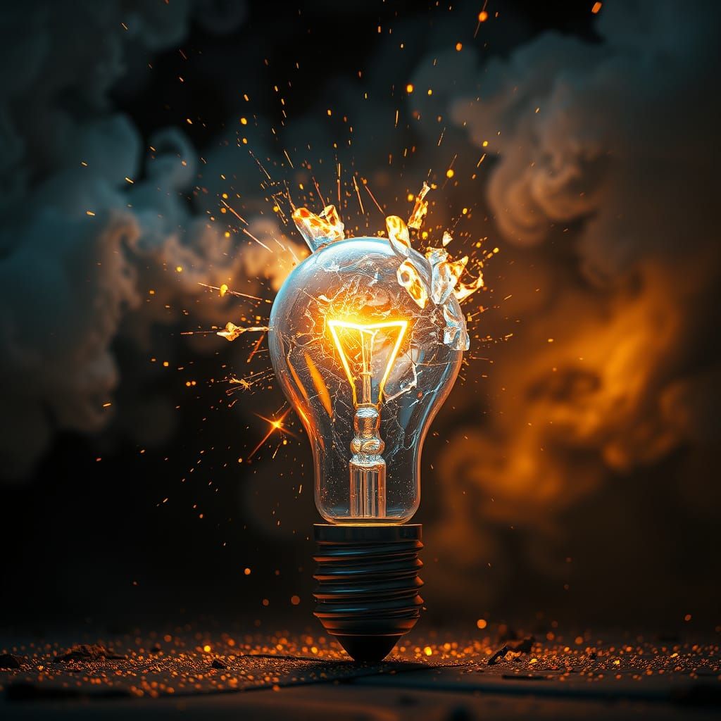 Vibrant Fantasy Lightbulb Shattering in Futuristic Dreamscap...