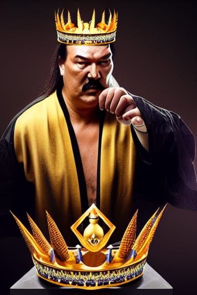 Crowned Raven Bathing in Golden Maize Cup