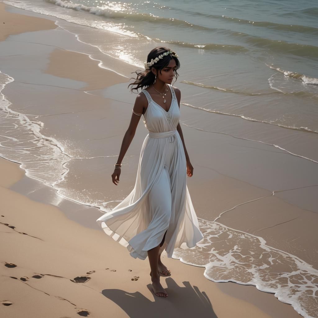 Young Girl on Beach: 3D Anime Art