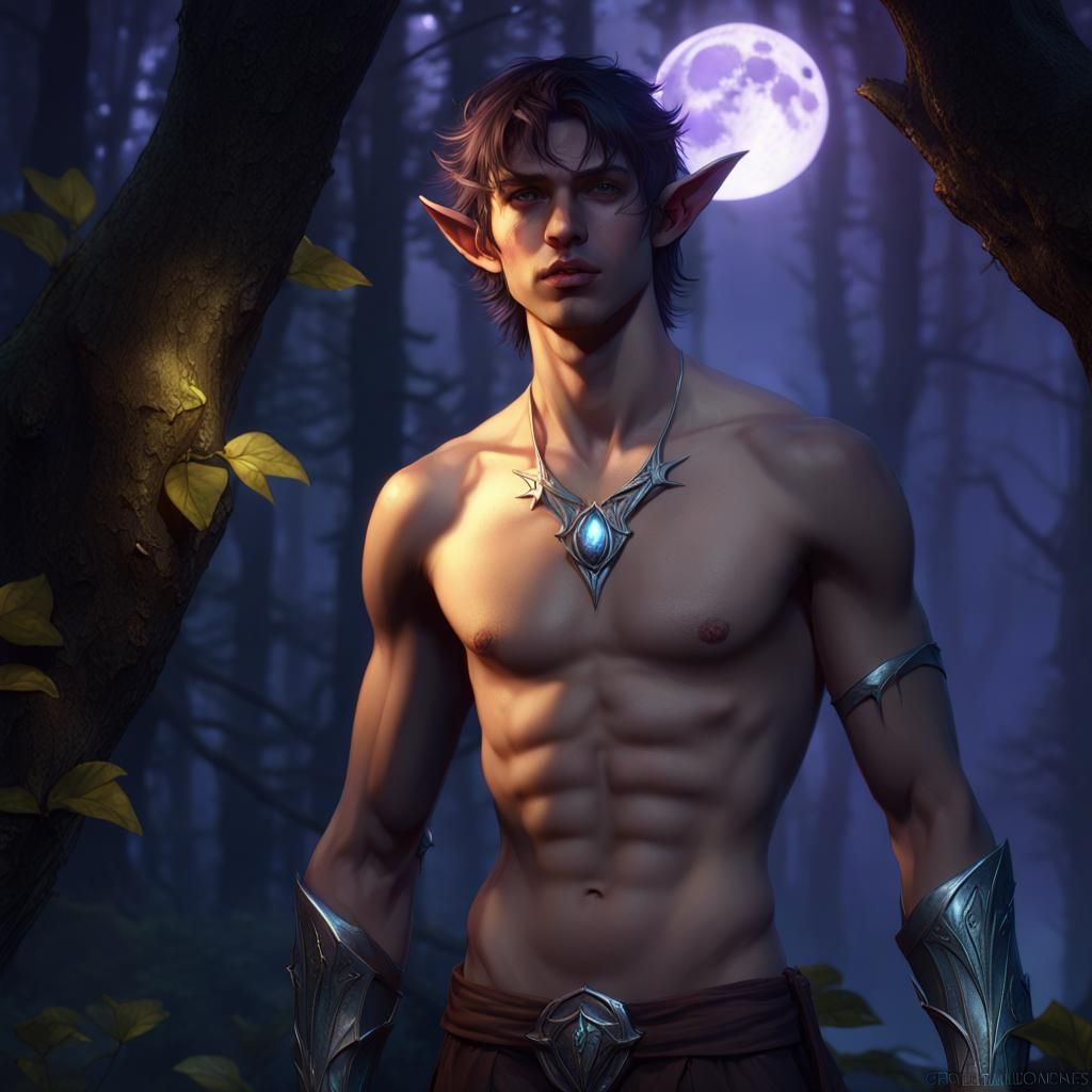 Moonlit Elf in Forest: Dark Fantasy Concept Art
