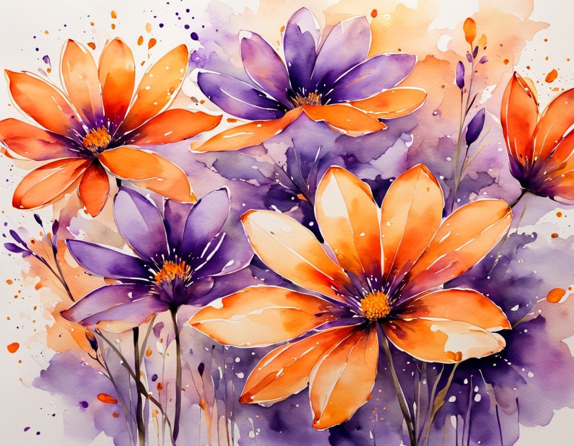 Orangefarbene und lila Blumen