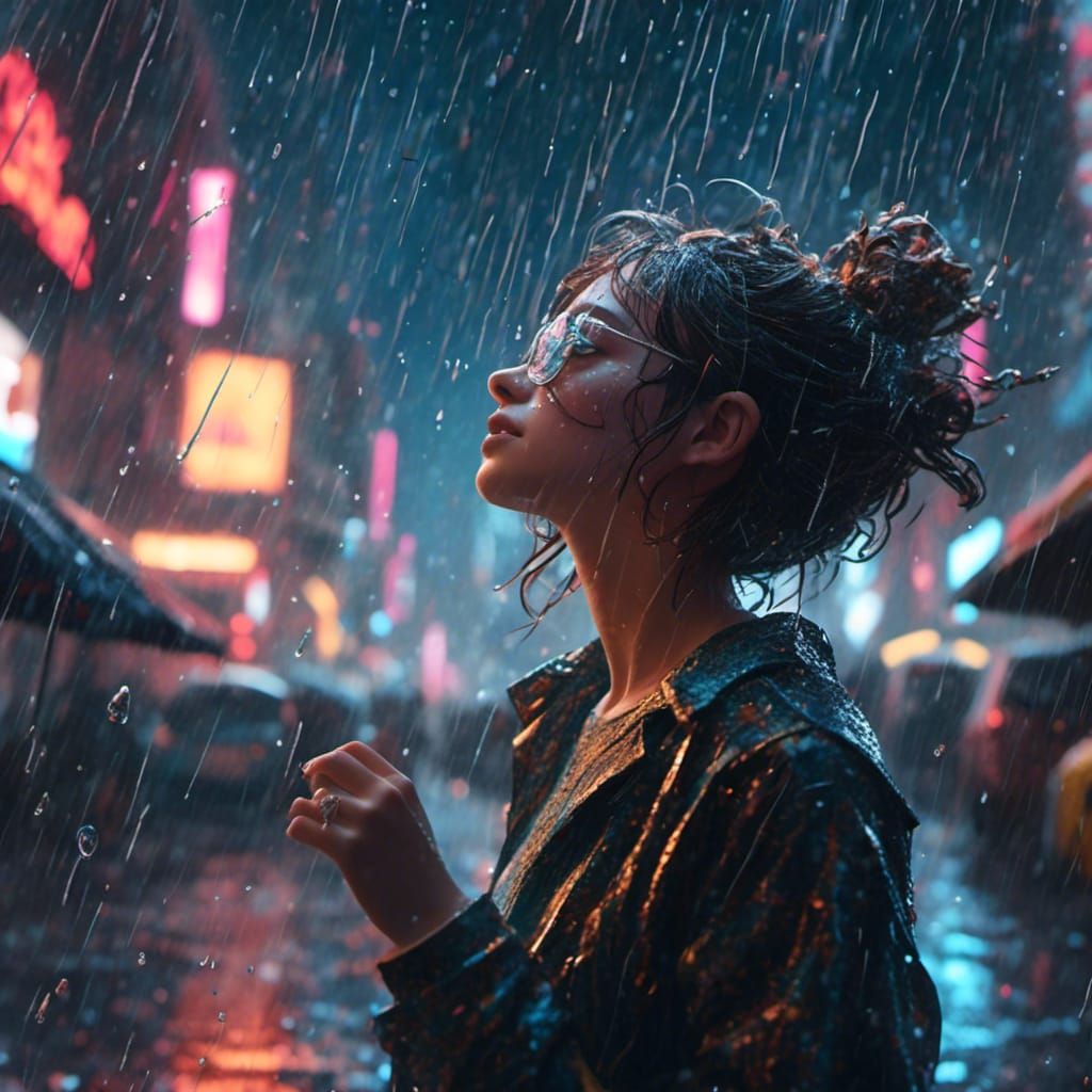 Person Dancing in Rain: Detailed Matte Painting