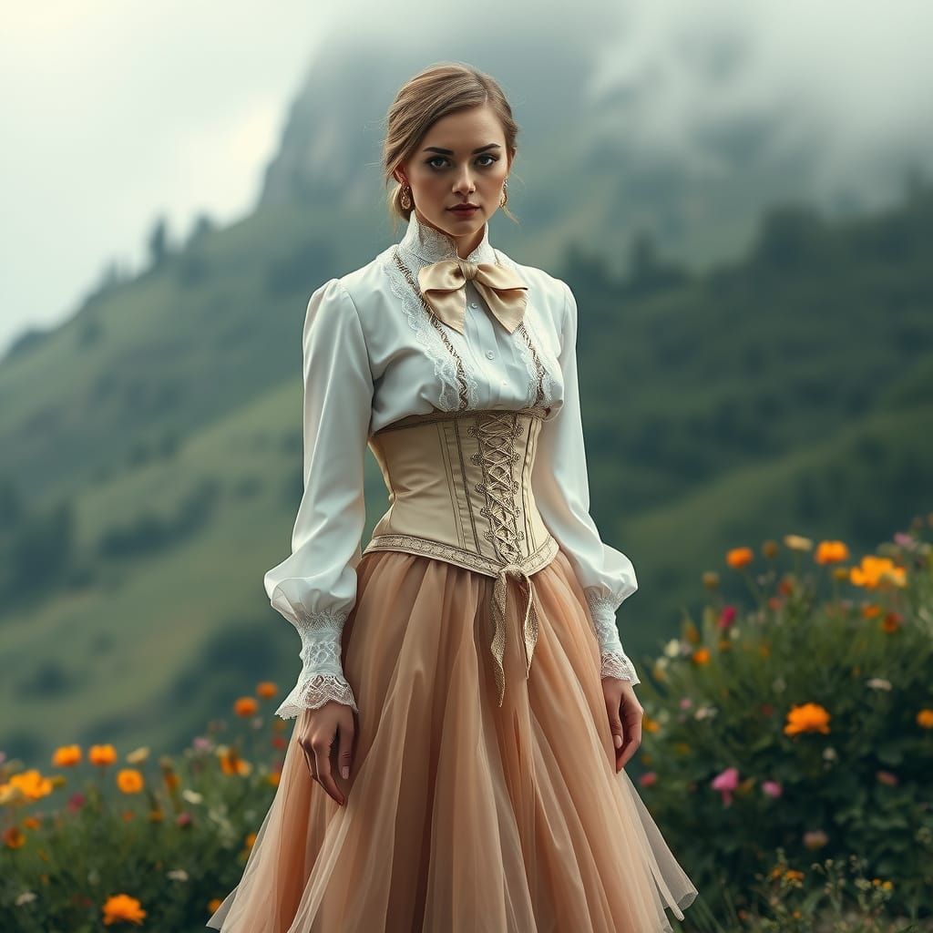Elegant Lady in a Whimsical Cloudscape