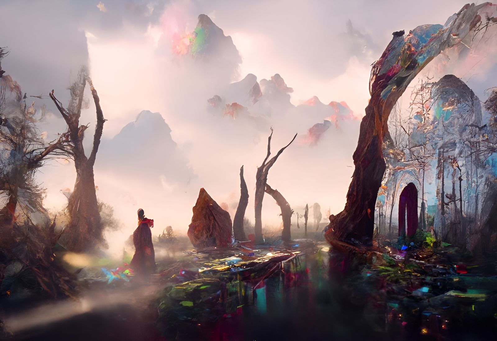 Ethereal Landscape with Technicolor Spirit in Hyperreal Digi...