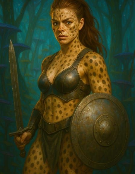 Fierce Female Warrior Lunara Veltari in Alien Forest