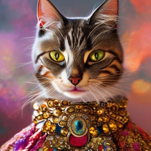 Fantastical Cat Portrait in Fine Art Style
