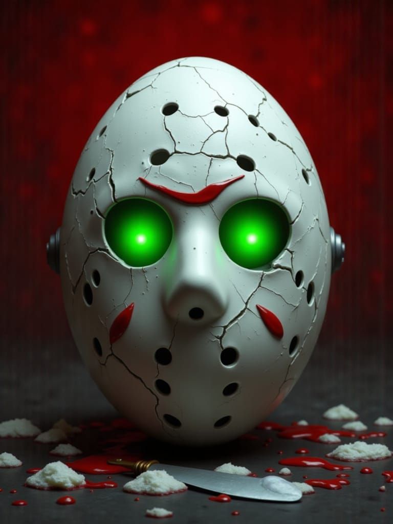 Horror Egg with Hockey Mask and Knife