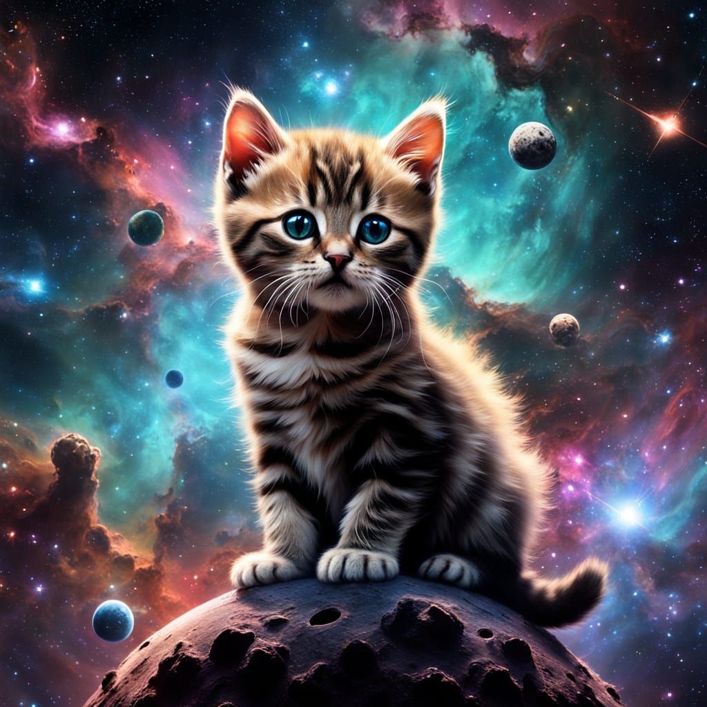 Kittens Exploring a Cosmic Nebula Aboard a Spaceship