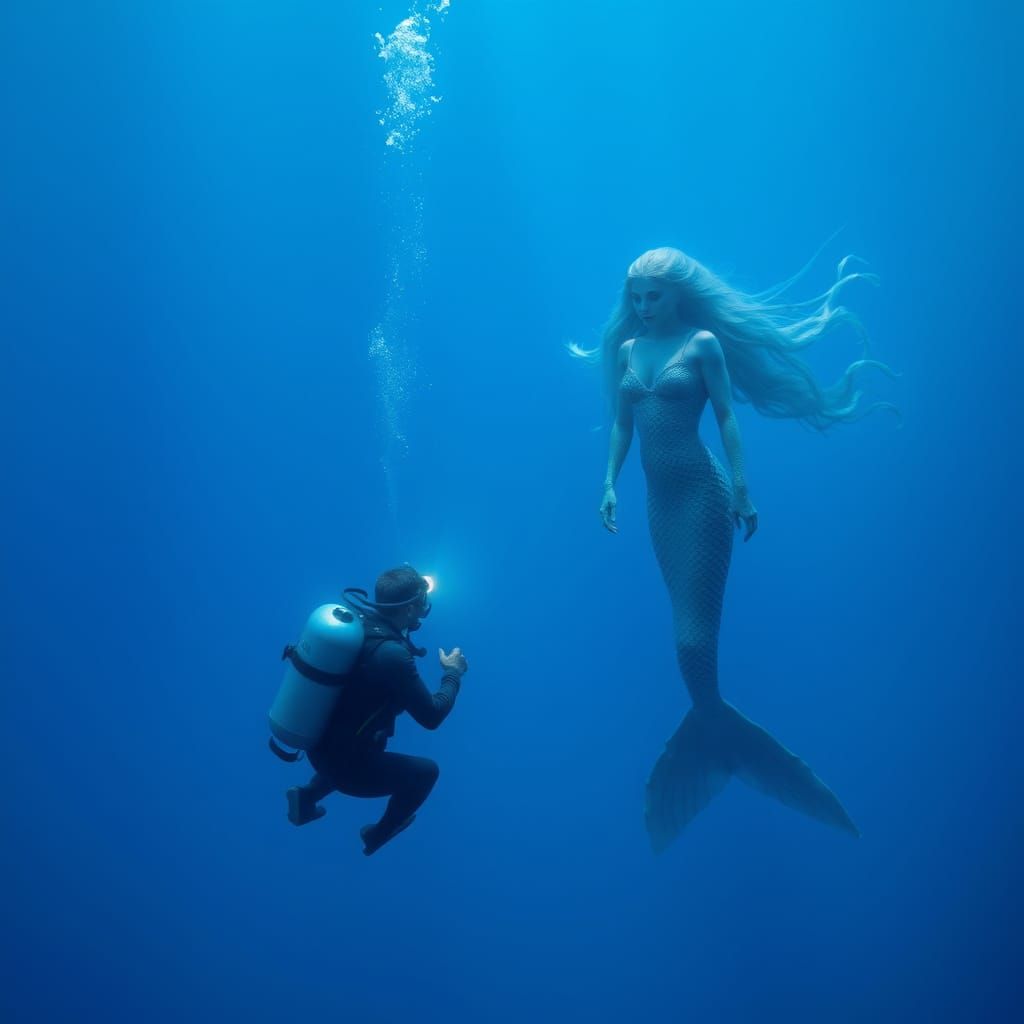 Scuba Diver Meets Mysterious Mermaid in Crystal Clear Ocean