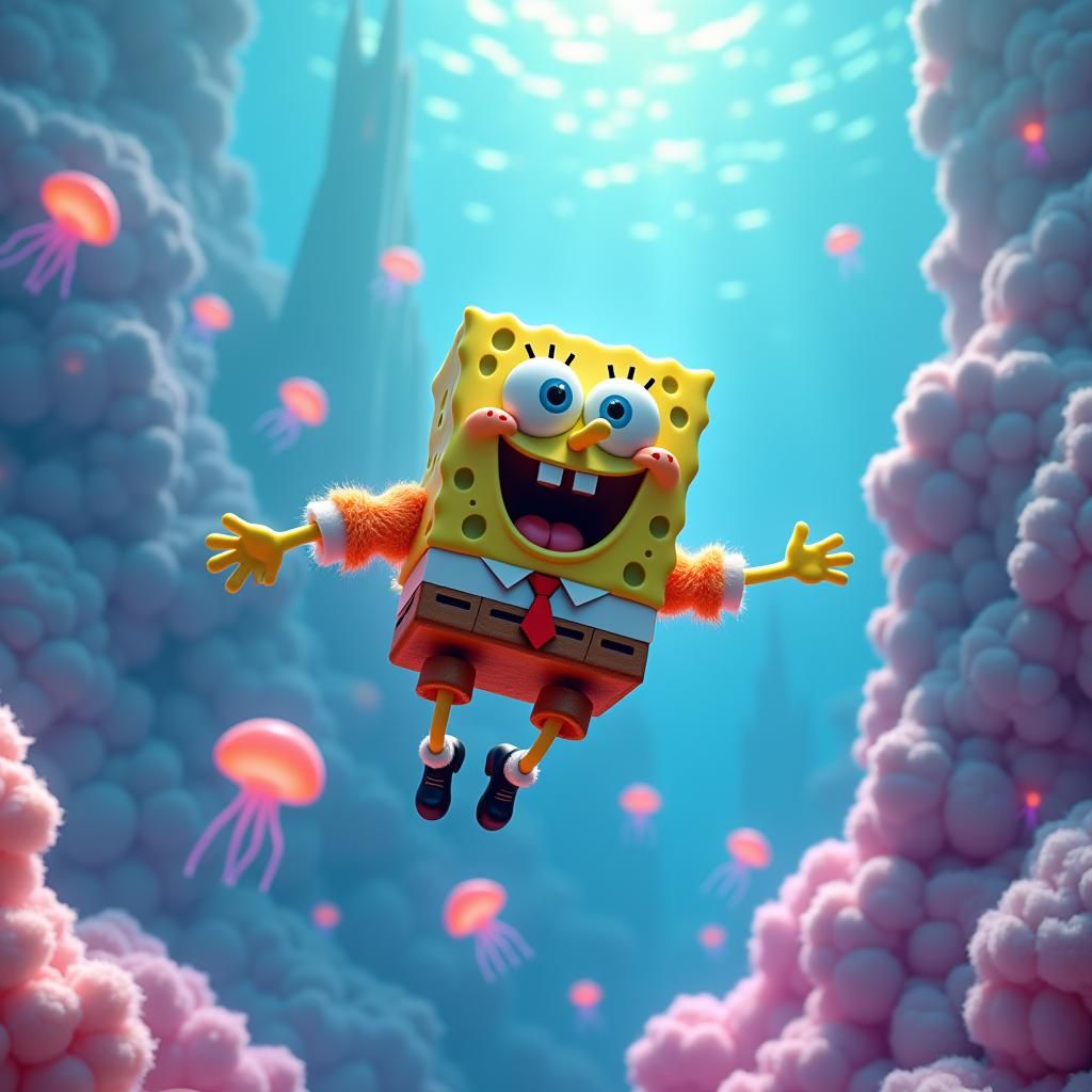 Spongebob Skydiving: Fantasy Concept Art in 8K